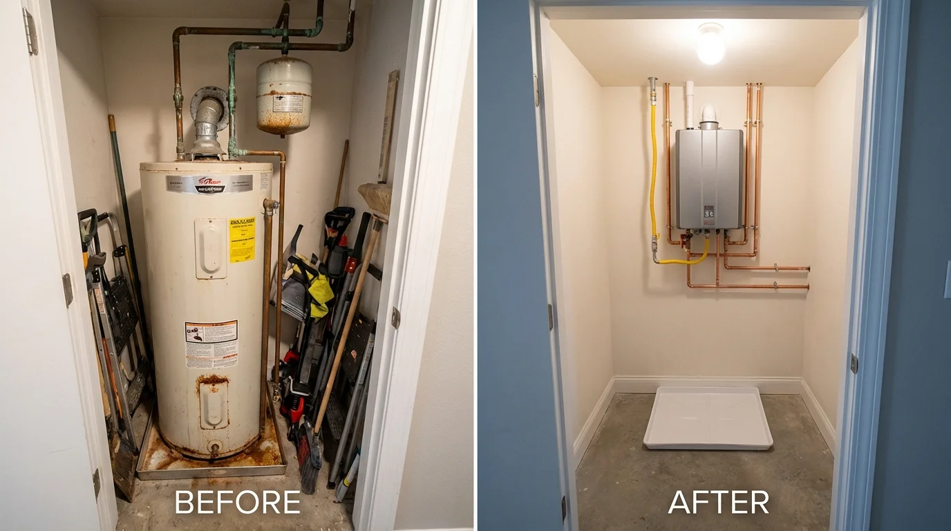 Tank water heater versus wall-mounted tankless unit comparison for Saint Croix Falls, WI homeowners