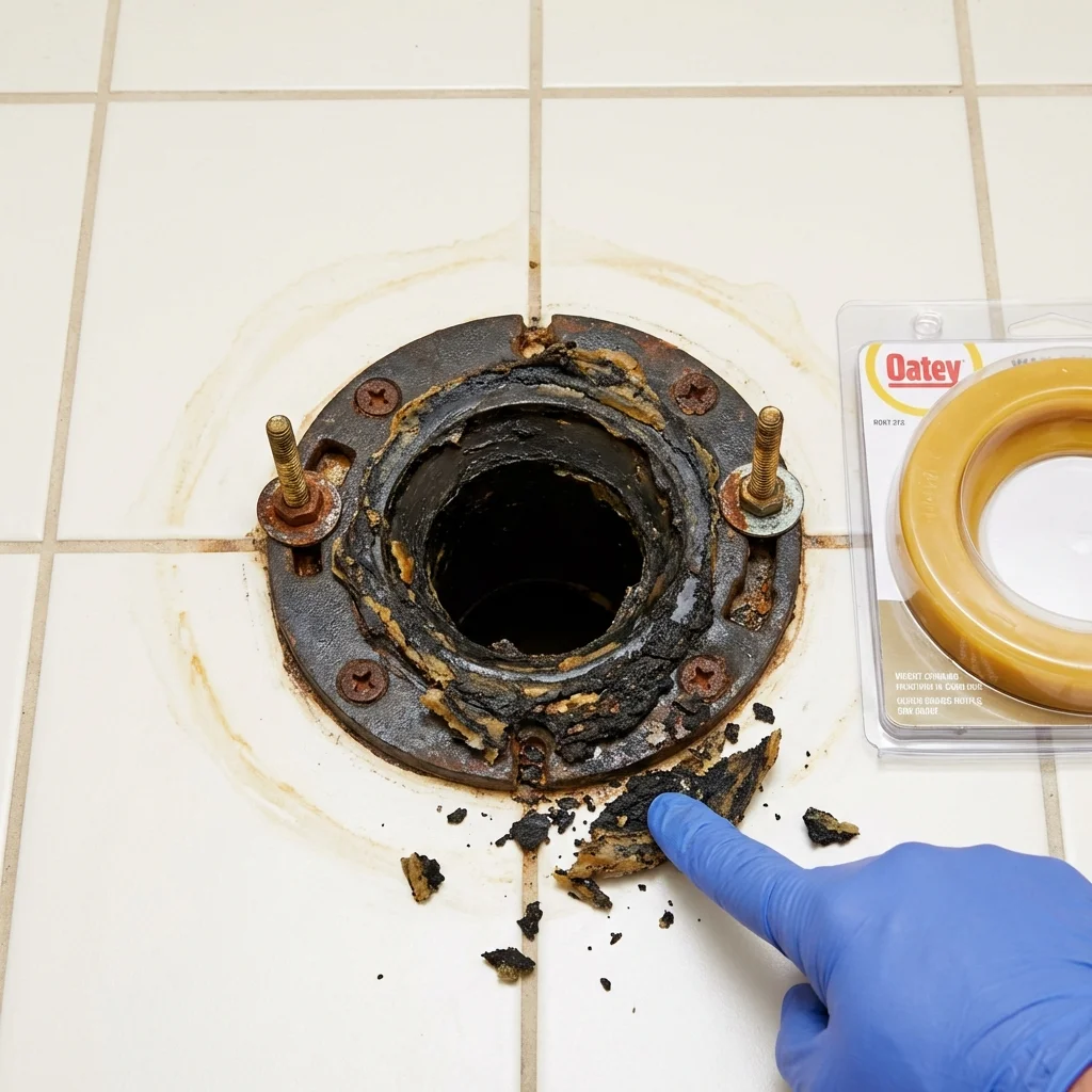 Failed wax ring showing water seepage at the base of a toilet in a Saint Croix Falls, WI home